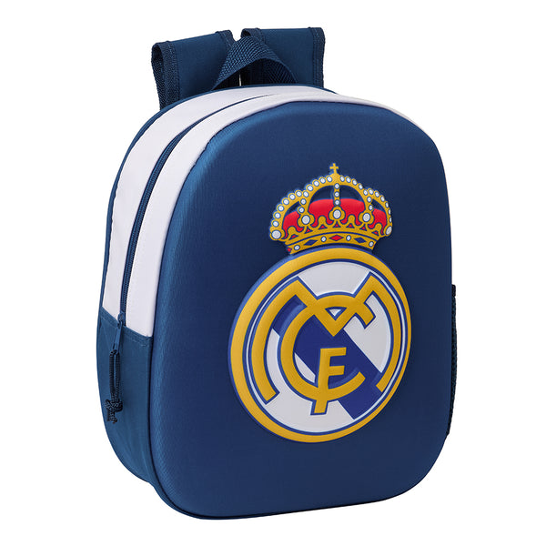 Mochila Preescolar Real Madrid 3D Azul Marino Escudo - Mochila De Guardería Real Madrid Escudo 3D - Mochila Infantil Escolar Real Madrid - Safta