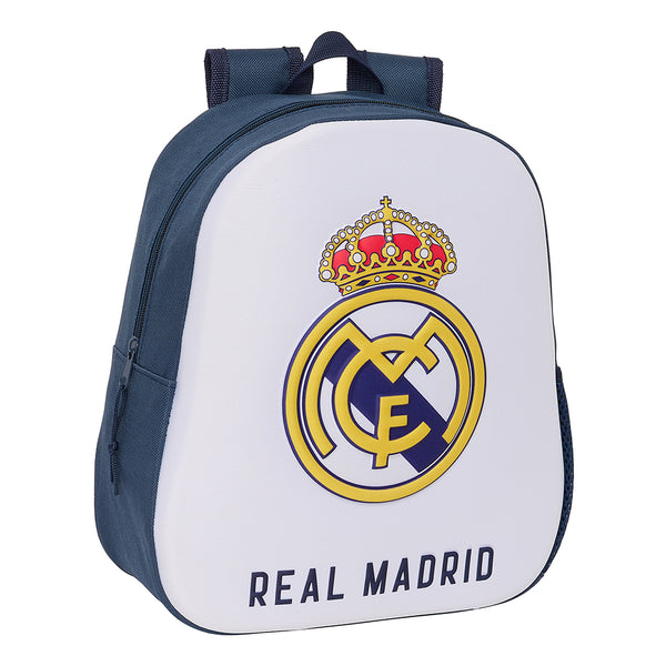 Mochila Preescolar Real Madrid 3D Primera Equipación - Mochila De Guardería Real Madrid Escudo 3D - Mochila Infantil Escolar Real Madrid - Safta