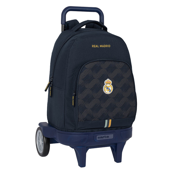 Mochila Escolar Grande Con Ruedas Real Madrid Segunda Equipación - Mochila Doble Compartimento Carro Quita Y Pon Real Madrid Segunda Equipación - Mochila Real Madrid Gris Azul Con Ruedas Desmontables  - Safta