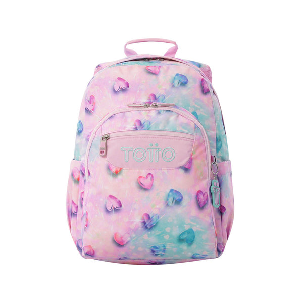 Mochila Escolar Totto Grande de Color Rosa con Diseño de Corazones Azules, Voletas y Rosas en Badajoz - Be To Be Menacho y Valdepasillas