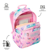 Mochila Escolar Grande Acuareles Glitter Shiny Heart - Totto