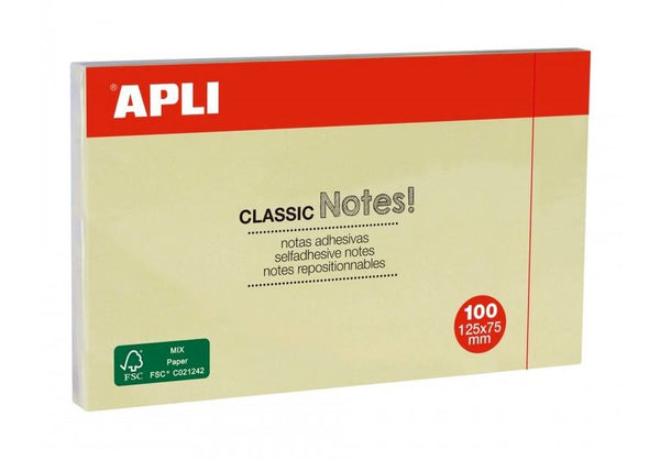 Notas adhesivas Apli 125x75 mm amarillas reposicionables en papelería Badajoz disponibles en Be To Be Menacho y Valdepasillas