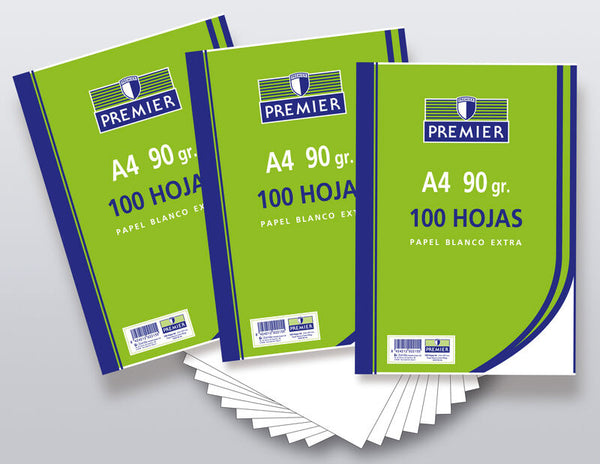 Paquete De 100 Folios A4 Liso 90 Grs Papel Blanco Extra - Premier