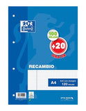 Recambio Oxfod A4 - 4 Taladros 90 gr Cuadrícula 4x4 mm - 120 Hojas