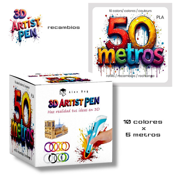 Recambio Para Bolígrafo 3D Artitst Pen Cable PLA 10 Colores incluidos - Alex Bog