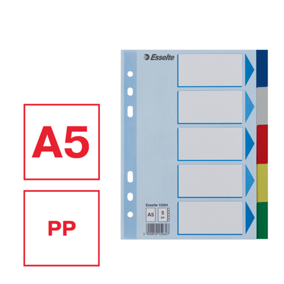 Separadores A5 de polipropileno colores Esselte en papelería Badajoz – disponibles en Be To Be Menacho y Valdepasillas