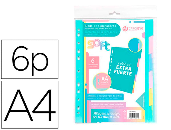 Separadores Extra Fuertes De Polipropileno Colores Pastel 6 Unidades Separadores 6 Divisores - Carchivo