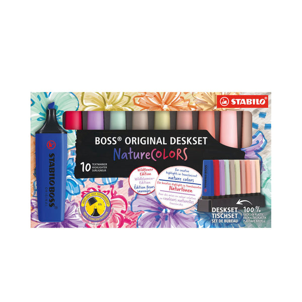 Subrayadores Stabilo Boss Nature Colors WildFlower 10 colores con soporte en papelería Badajoz – disponibles en Be To Be Menacho y Valdepasillas
