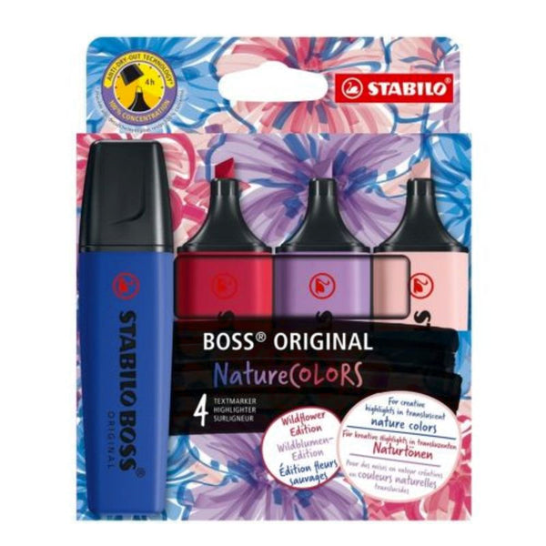 Subrayadores Stabilo Boss Nature Colors WildFlower 4 colores en papelería Badajoz – disponibles en Be To Be Menacho y Valdepasillas