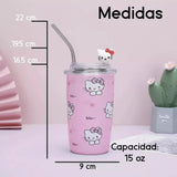 Vaso Termo Taza Térmica con Tapa de Personajes en Acero Inoxidable con Pajita Inox 440 ml - SE