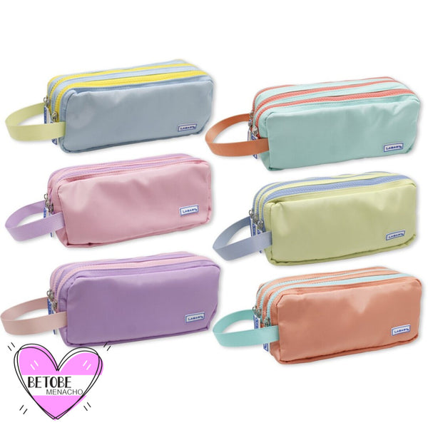 Estuche Portatodo Tres Cremalleras Tres Compartimentos Colores Pastél - Lagart