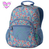 Mochila Escolar Pequeña Totto Azul Con Flores Rosas / Mod. Tempera