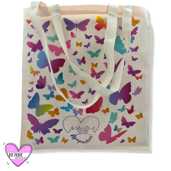 Tote Bag Ecológica De Yute Mariposas De Colores